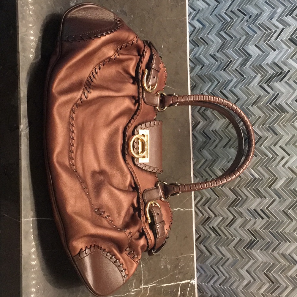 Authentic Ferragamo bronze handbag!
